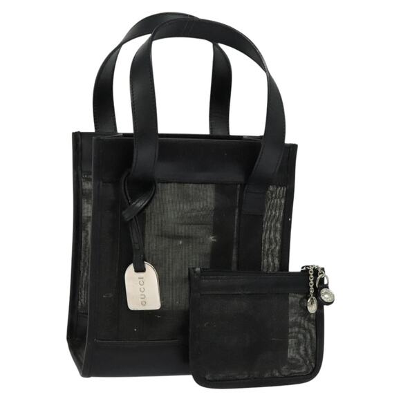 GUCCI Bamboo Mesh Hand Bag Nylon Black Silver 000 2058 0500 5 - Picture 1 of 16